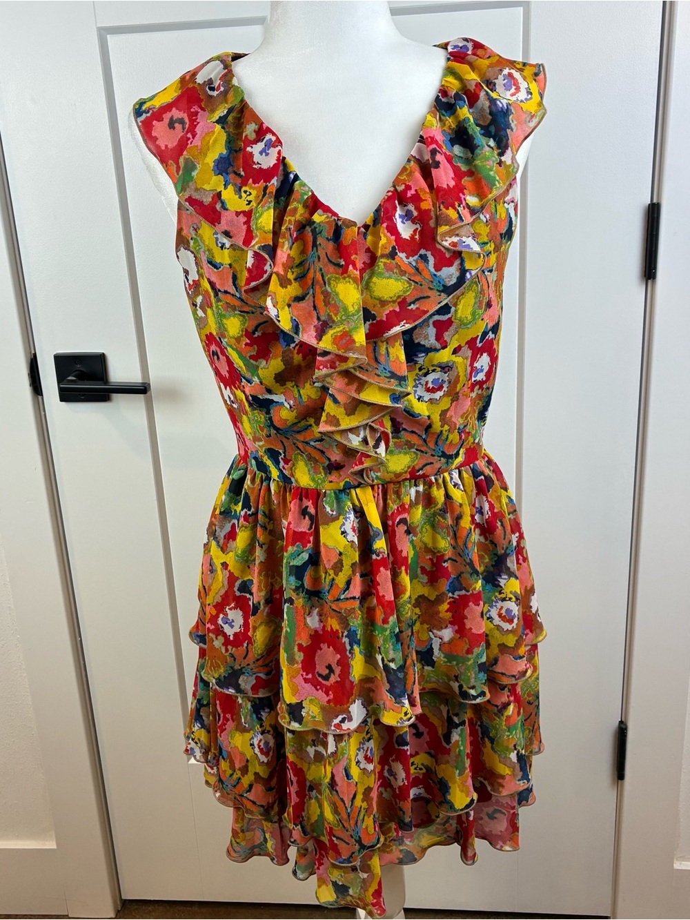 Rachel Rachel Roy Floral Ruffle Tiered Dress in Red, Yellow & Green Size 10  i